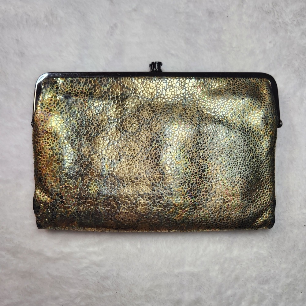 Hobo The Original Lauren Clutch Wallet Gold Iridescent Snakeskin Leather Y2K